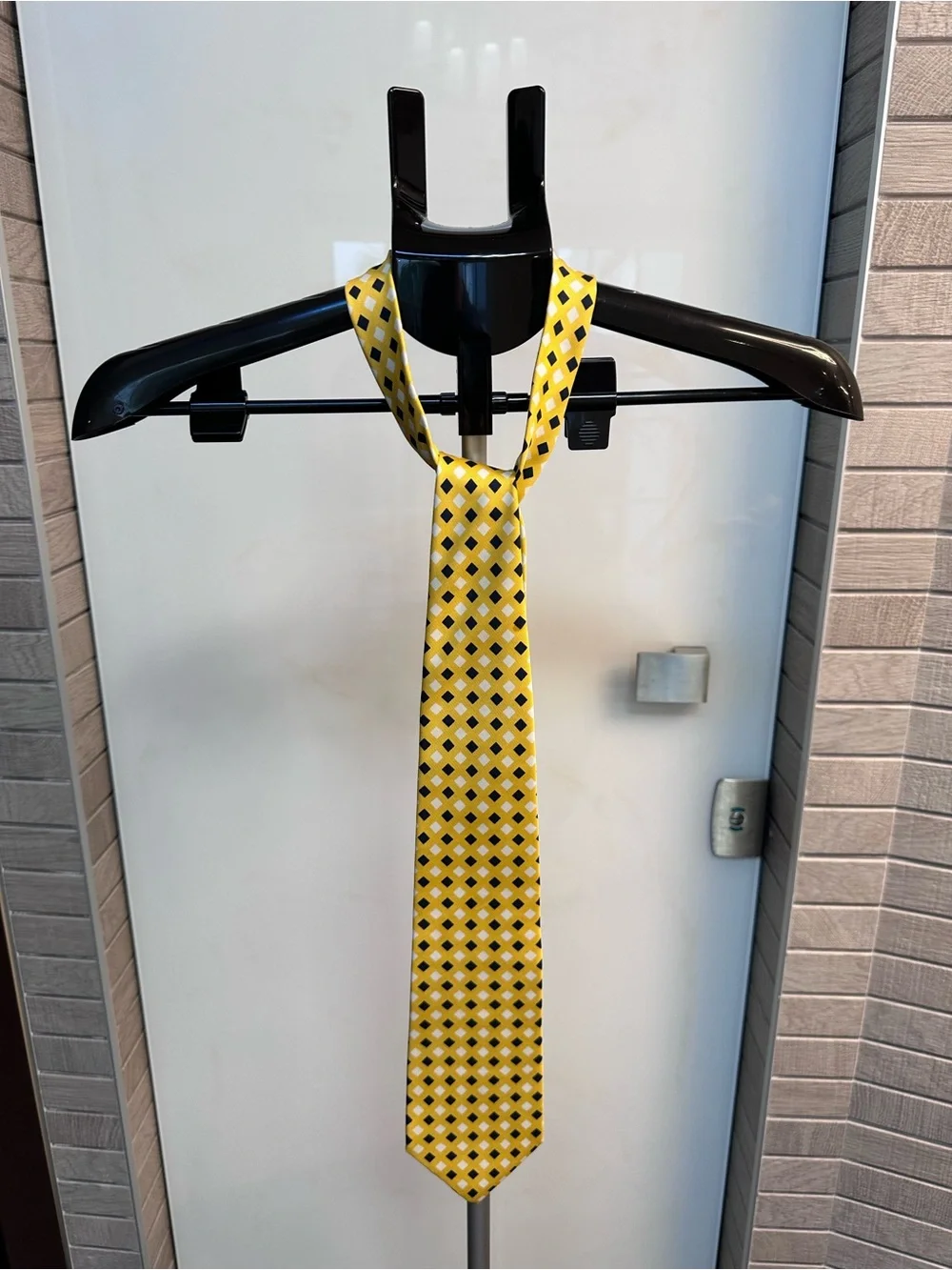 J. Crew Yellow Geometric Silk Tie with Black and White Accents